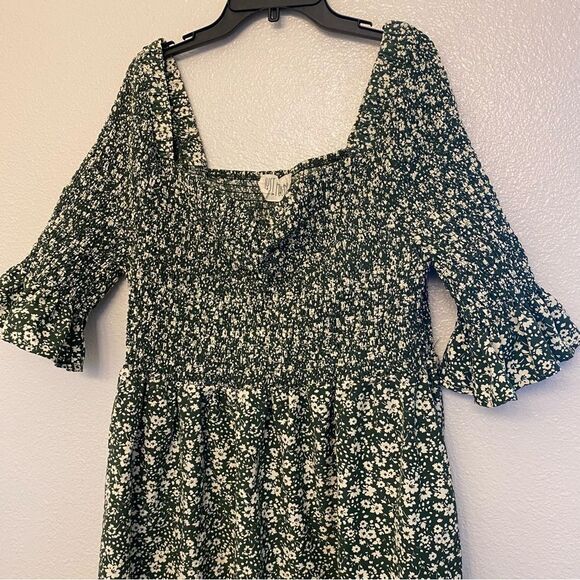 Just Found green floral dress smocked boho summer square neck romantic plus 2X - Picture 2 of 11